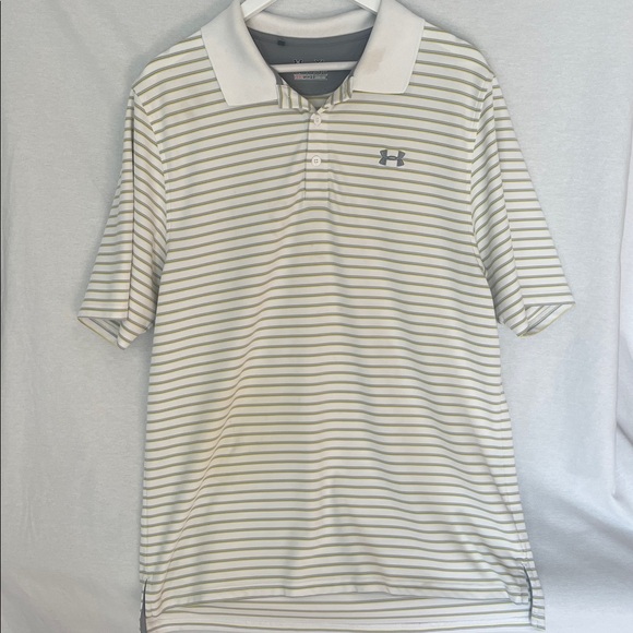 Men's Under Armour Loose Heat Gear Sz XL Polo Shirt Short Sleeve Striped - Picture 2 of 14